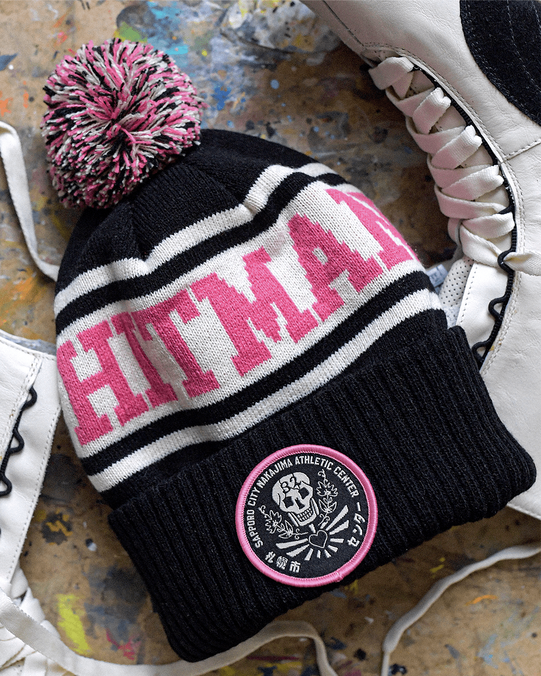 帽子 KUIN l ring punk beanie Bret Hart Hitman Black Pom Pom Beanie