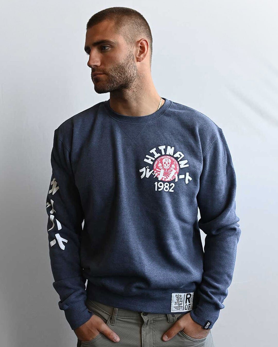 HA194☆タフダック☆ダックベスト☆ビッグロゴ刺繍☆ピットブル☆黒☆L相当 Bret Hart Hitman Japan Navy Sweatshirt