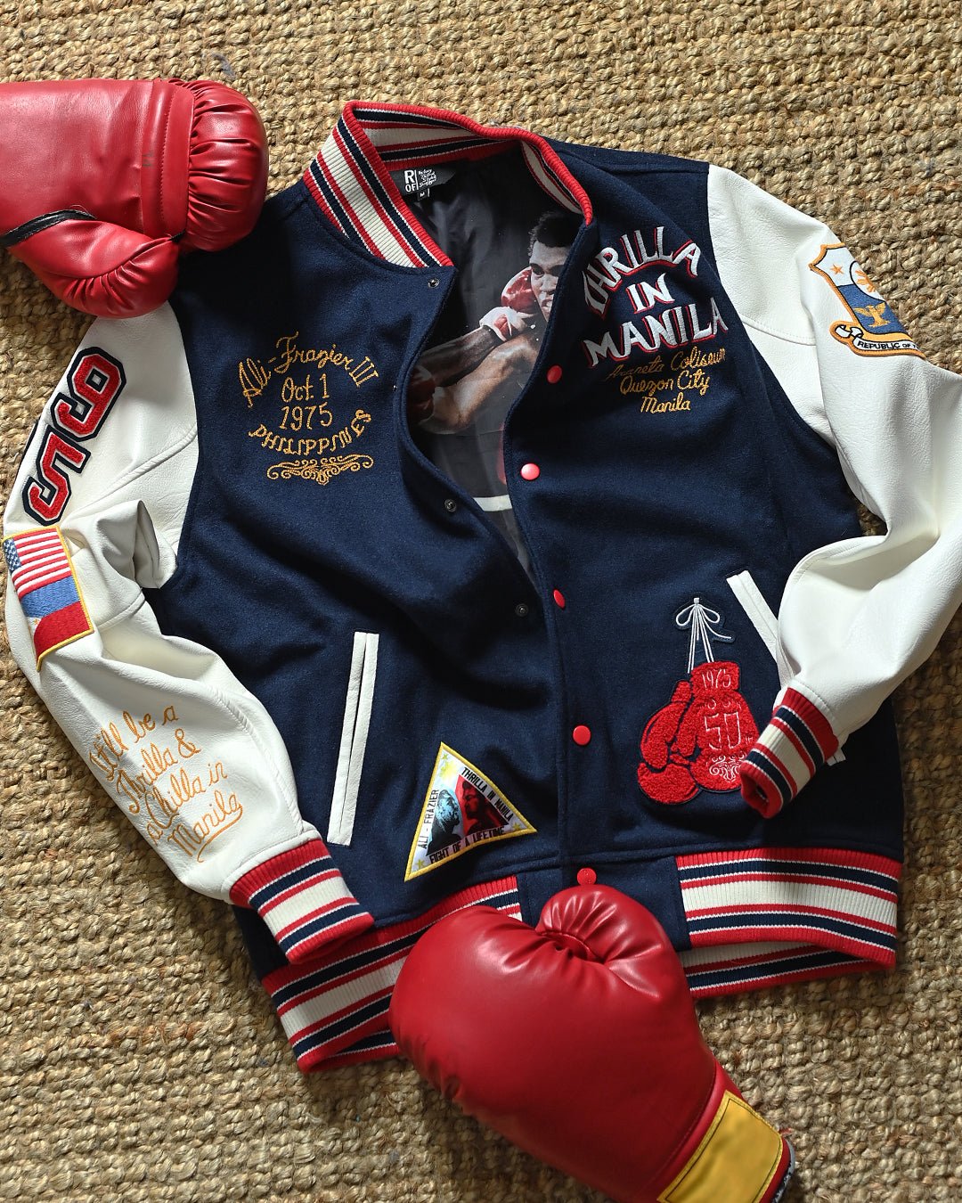 Thrilla in Manila 50th Anniversary Navy Varsity Jacket