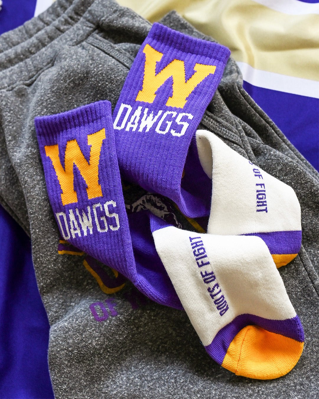 UW - Athletic Dept. Dawgs Purple Socks - Roots of Fight