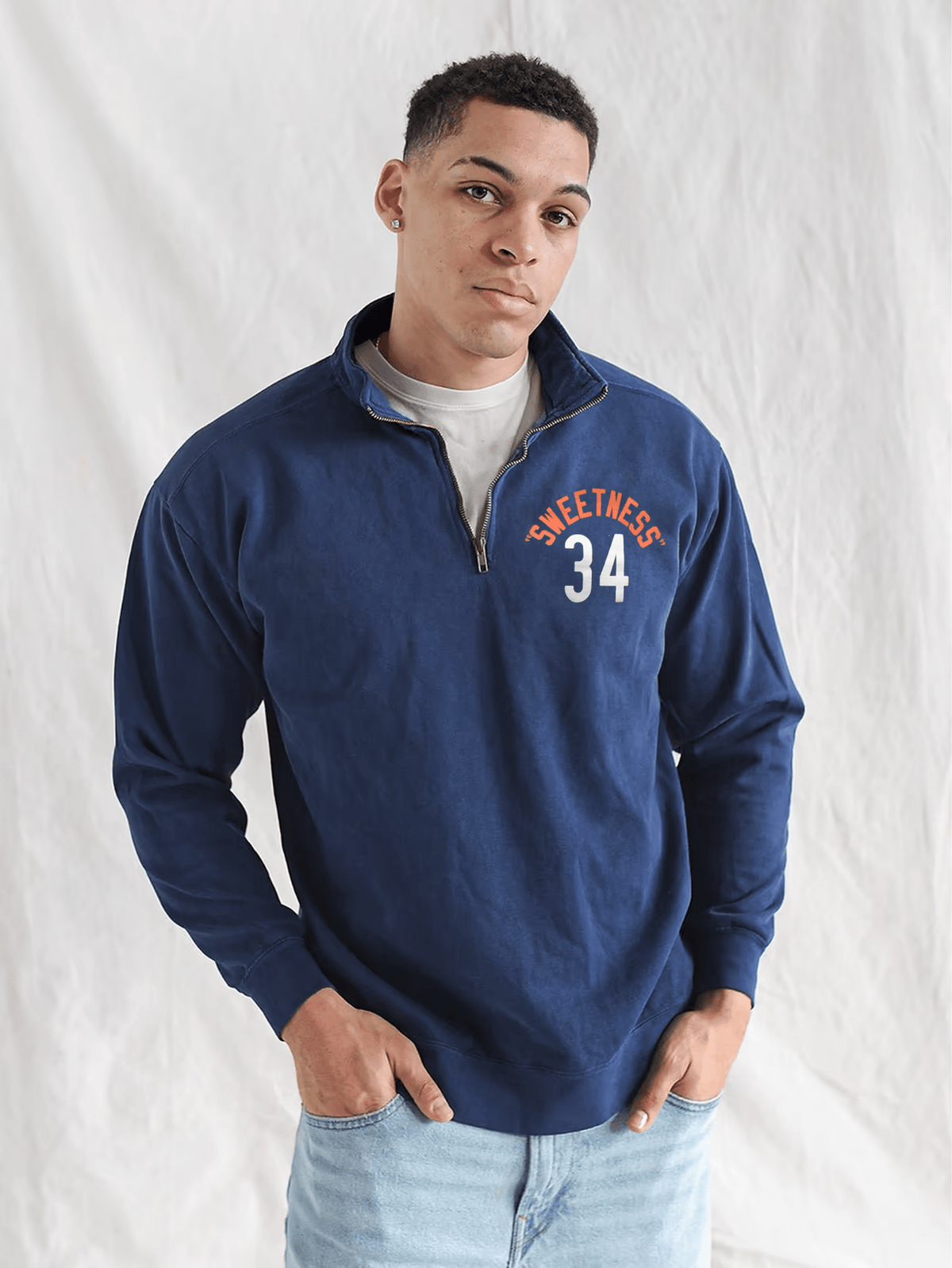 Walter Payton 34 Navy Quarter-Zip Sweatshirt - Roots of Fight