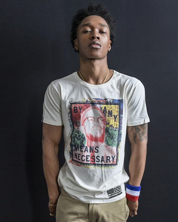 BHT - Malcolm X 'By Any Means' White Tee - Roots of Fight