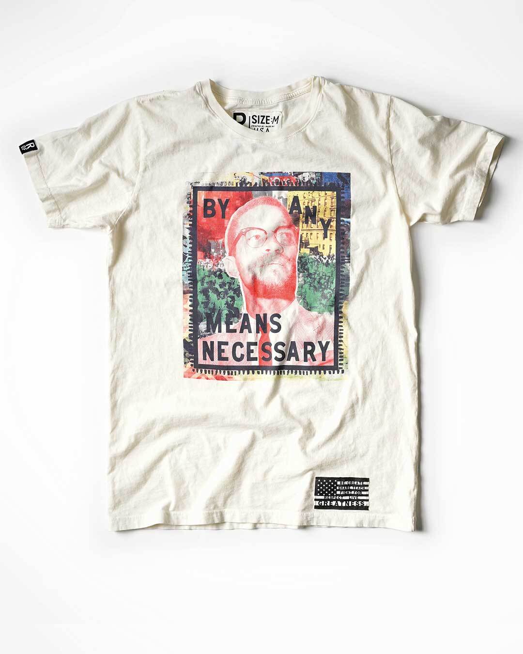 BHT - Malcolm X &#39;By Any Means&#39; White Tee - Roots of Fight