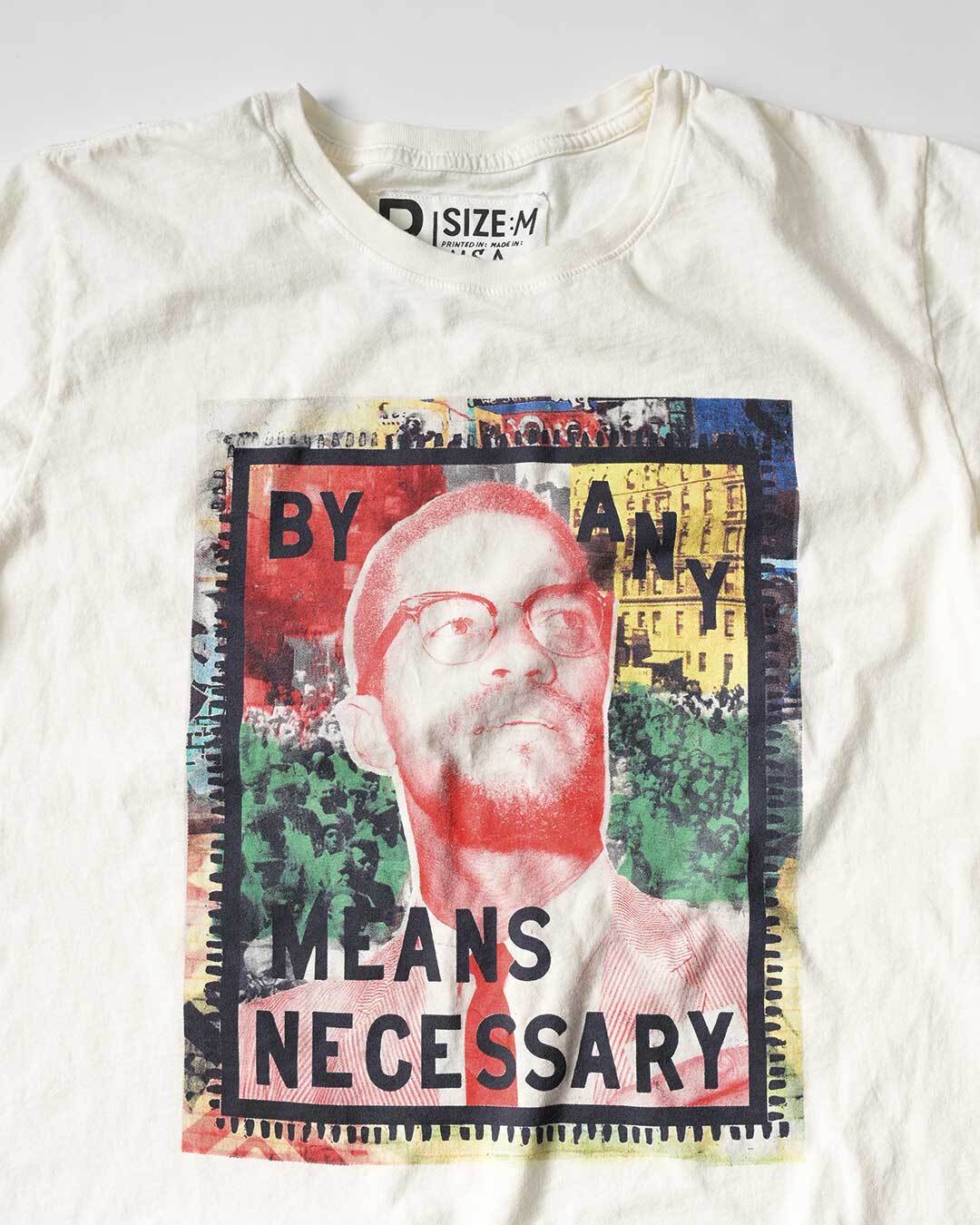 BHT - Malcolm X 'By Any Means' White Tee - Roots of Fight