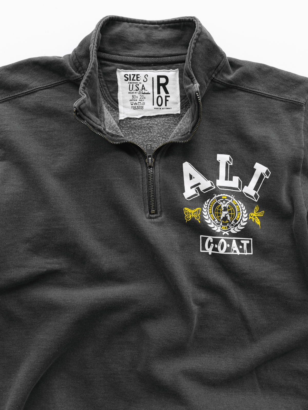Ali GOAT Charcoal Quarter-Zip Sweatshirt - Roots of Fight