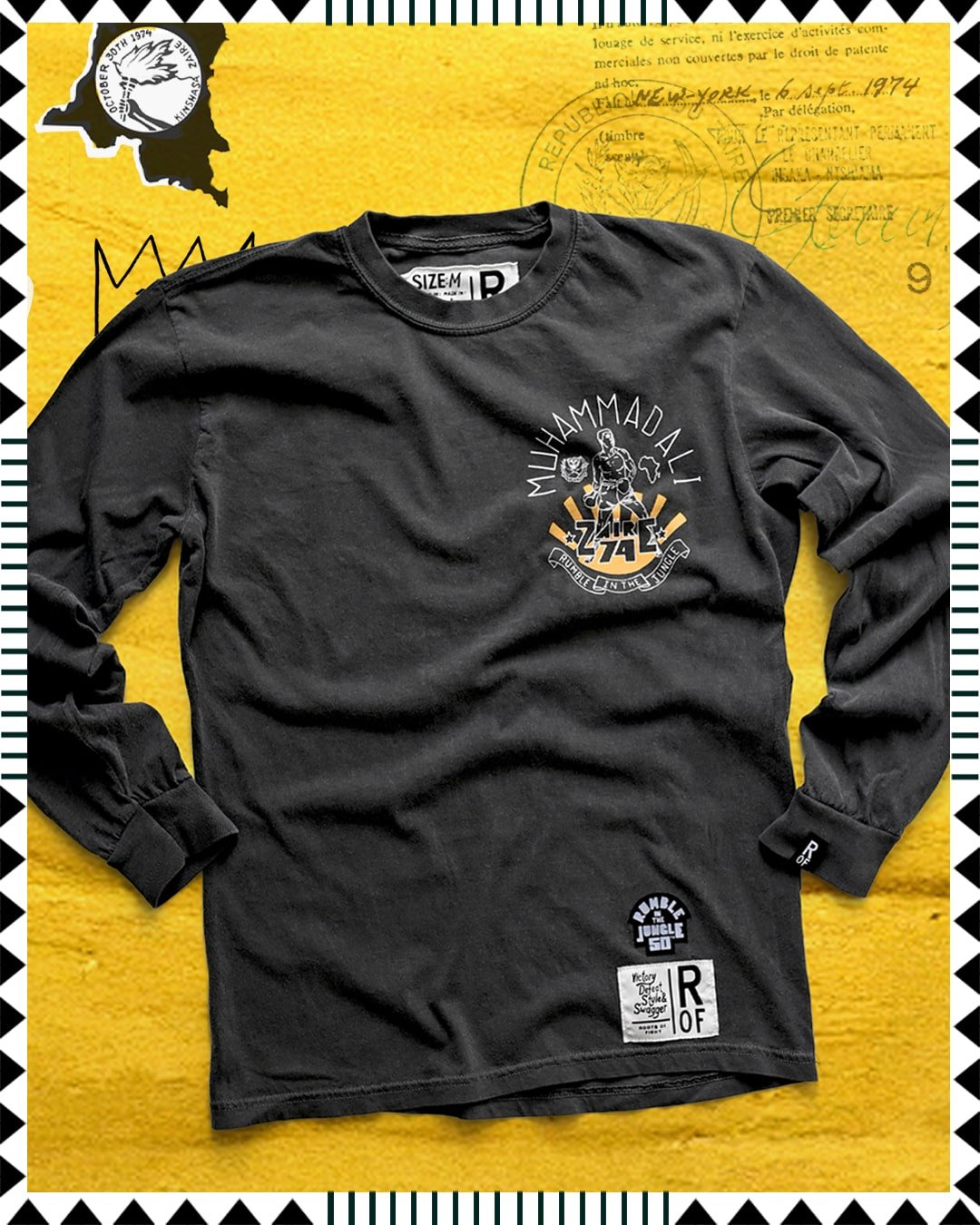 Ali Rumble in The Jungle Charcoal Long Sleeve Tee - Roots of Fight