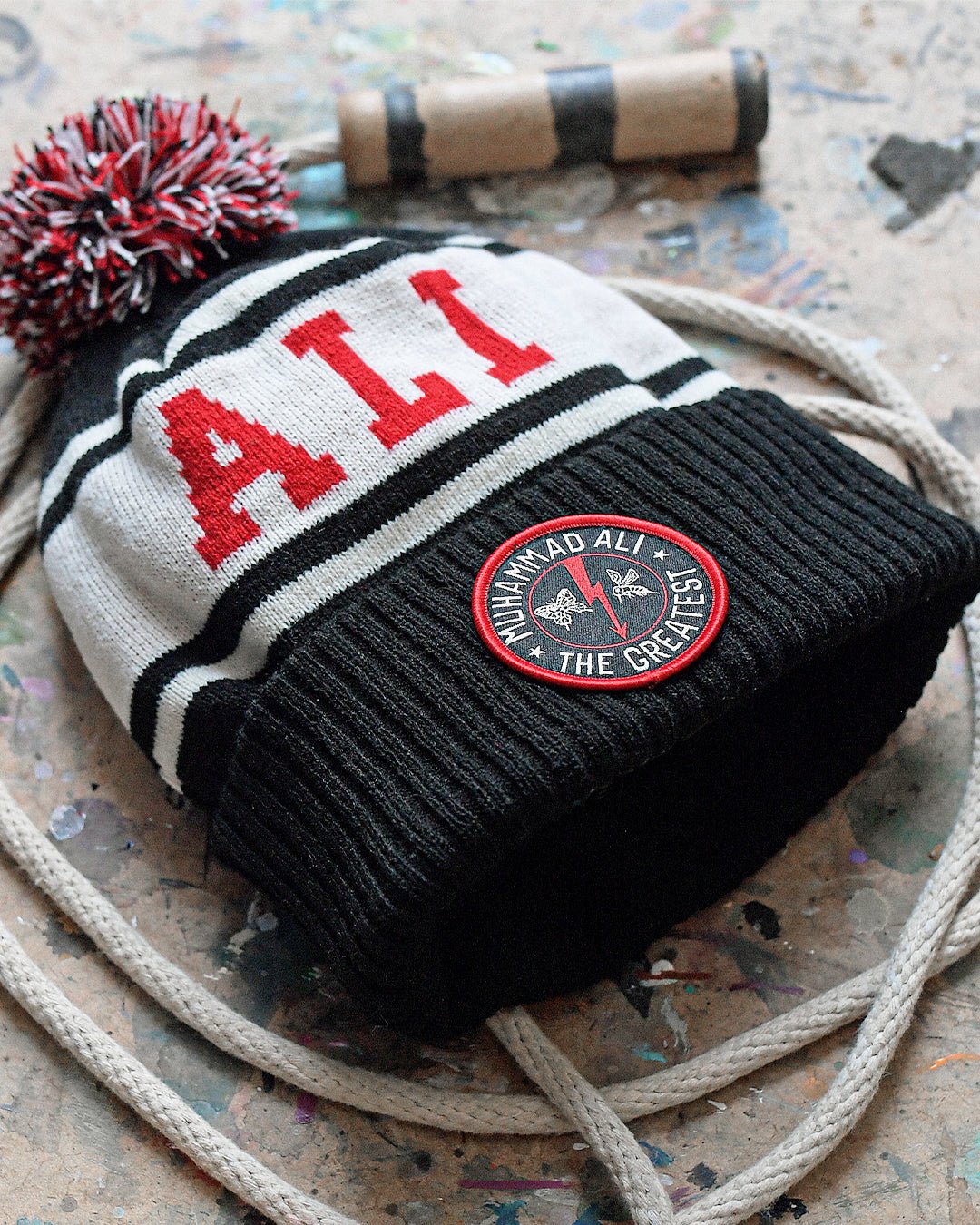 Ali "The Greatest" Black Pom Pom Beanie - Roots of Fight