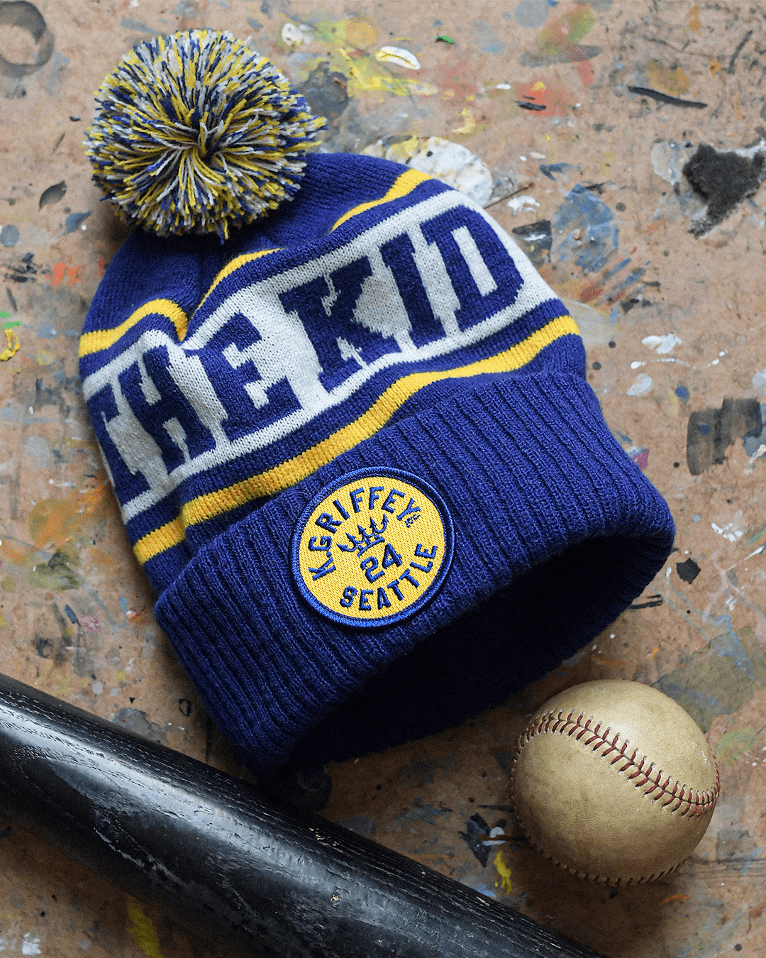 Ken Griffey Jr. 'The Kid' Blue Pom Pom Beanie - Roots of Fight