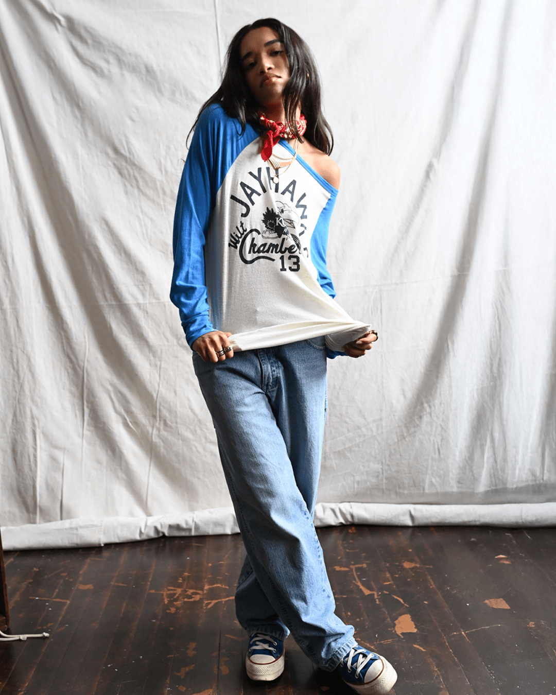 KU - Wilt Jayhawks 13 Blue Raglan Tee - Roots of Fight