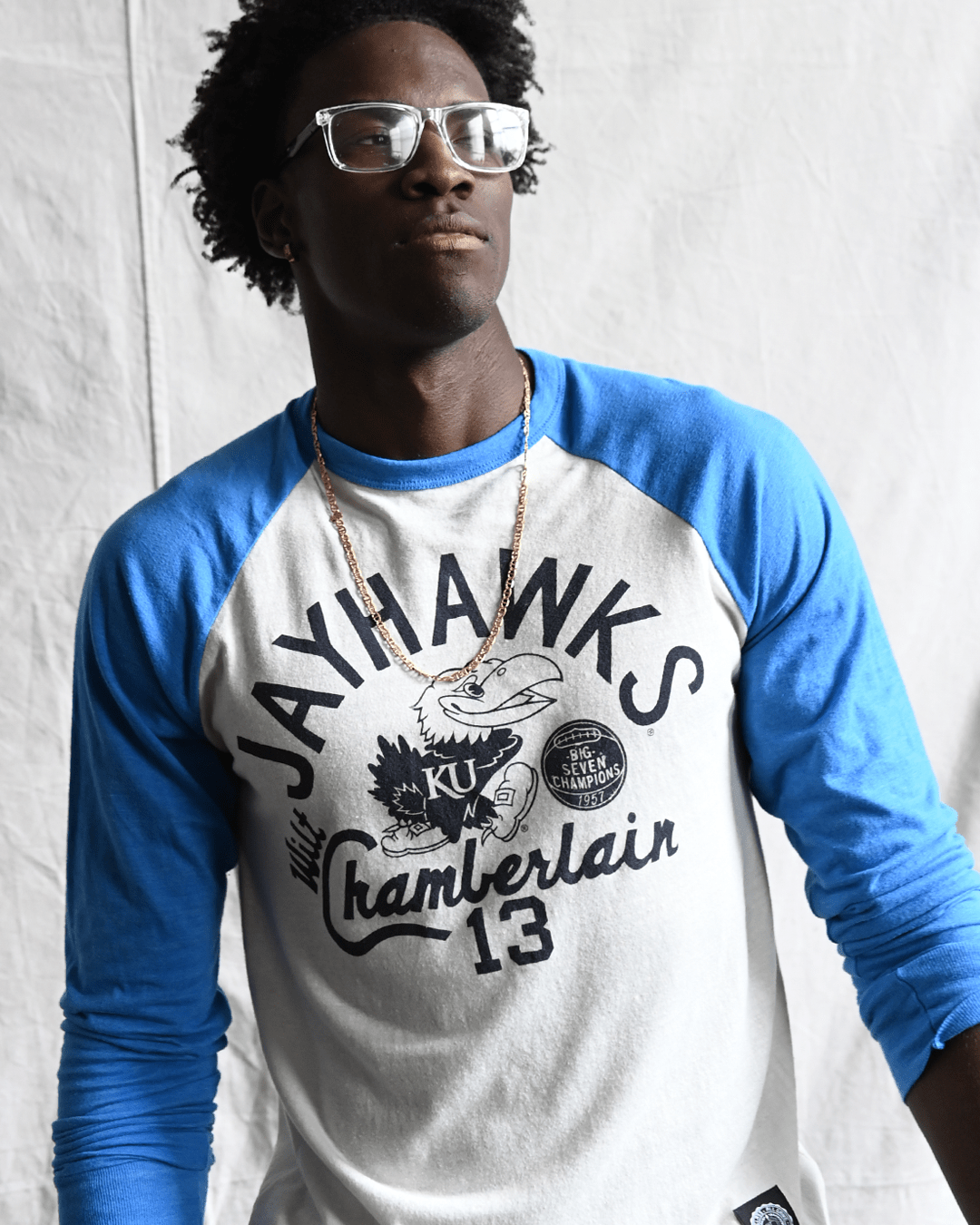 KU - Wilt Jayhawks 13 Blue Raglan Tee - Roots of Fight