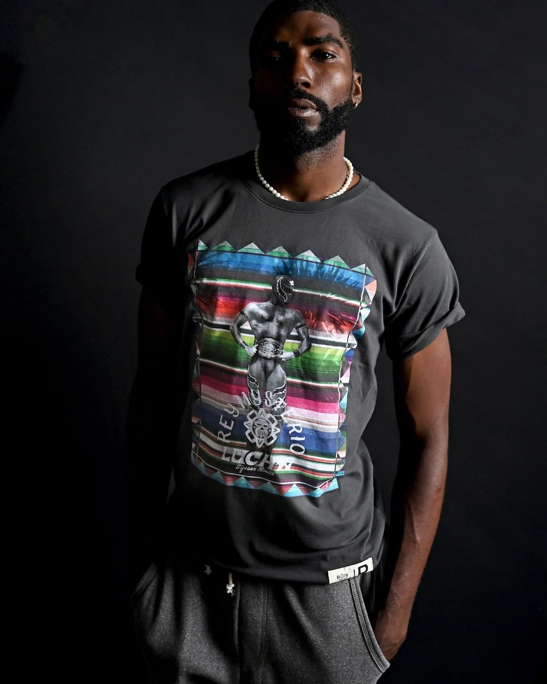 Rey Mysterio Serape Photo Black Tee - Roots of Fight