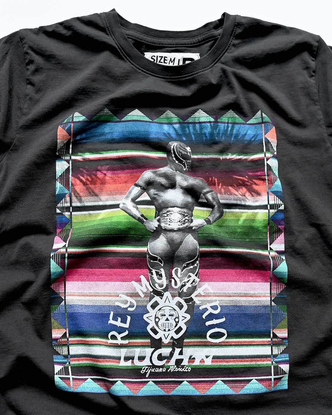 Rey Mysterio Serape Photo Black Tee - Roots of Fight