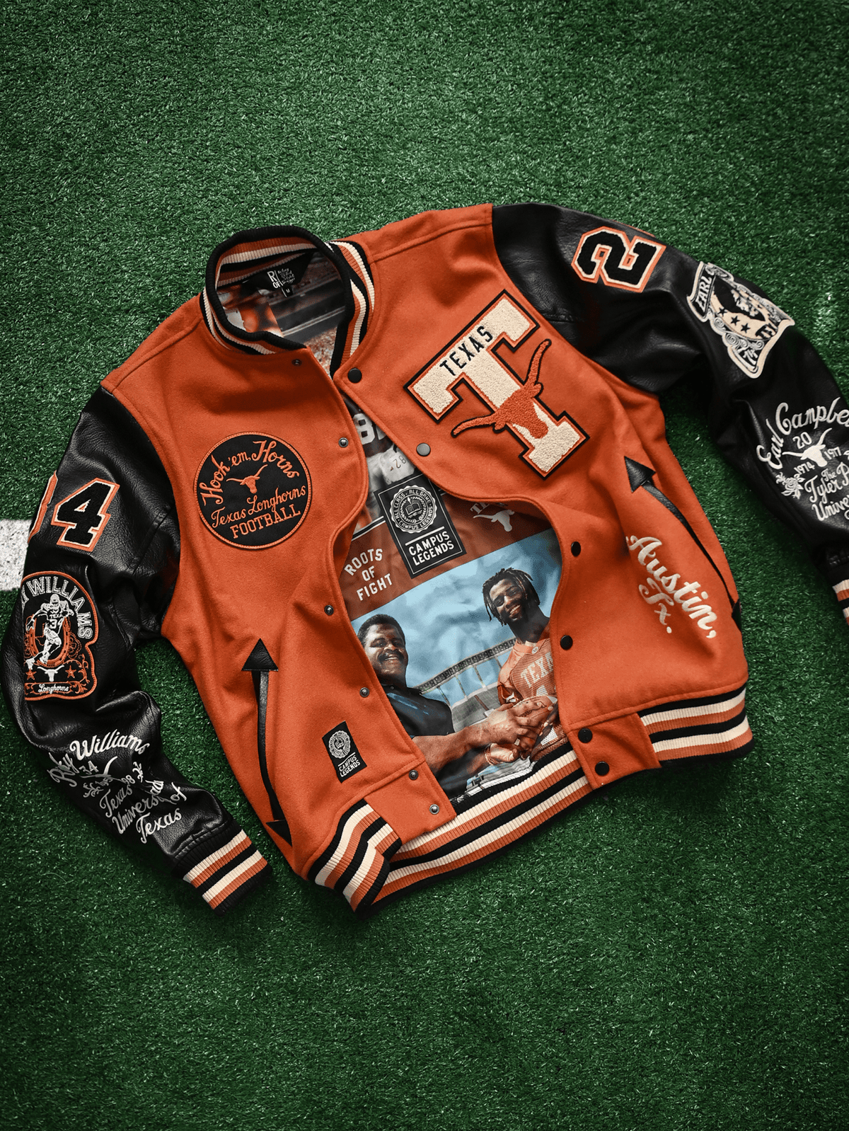 UT - Ricky Williams x Earl Campbell Varsity Jacket - Roots of Fight