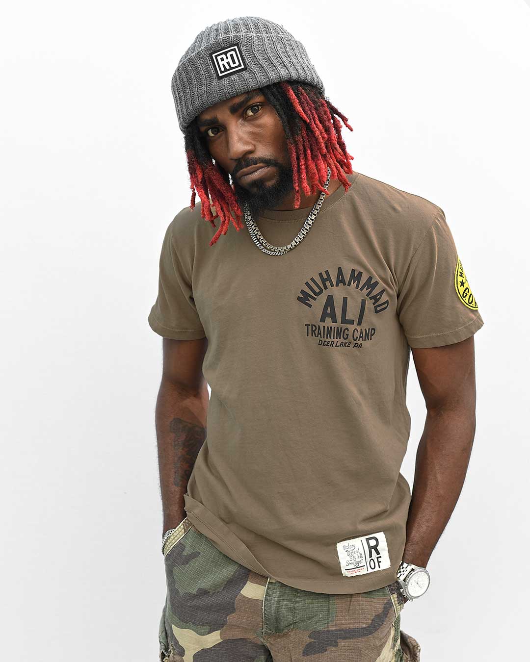 Ali Deer Lake Float Quote Olive Tee - Roots of Fight
