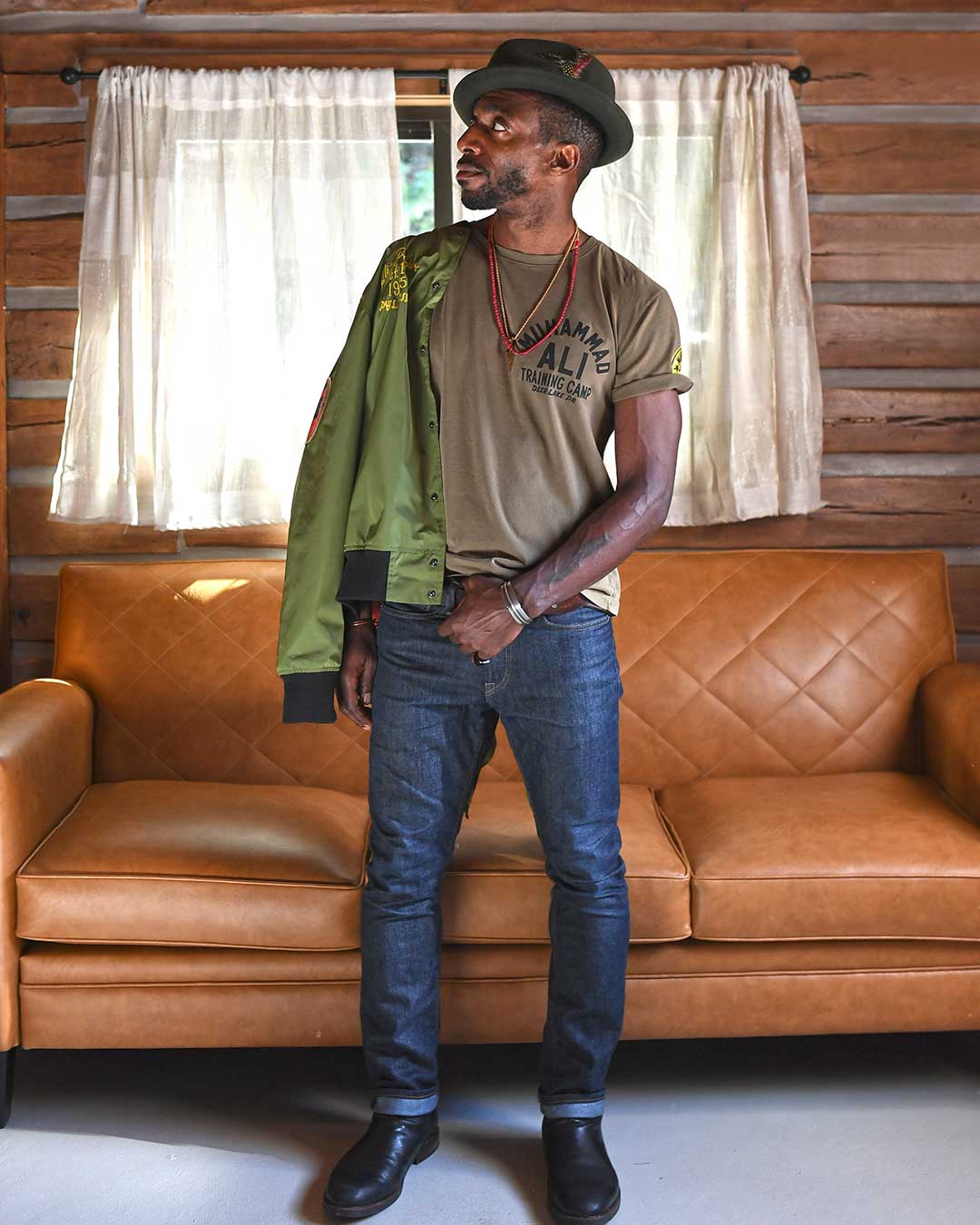 Ali Deer Lake Float Quote Olive Tee - Roots of Fight