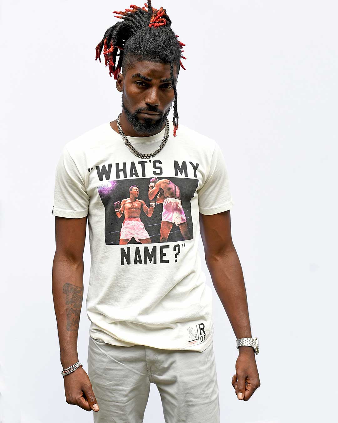Ali "What's My Name" White Tee - Roots of Fight