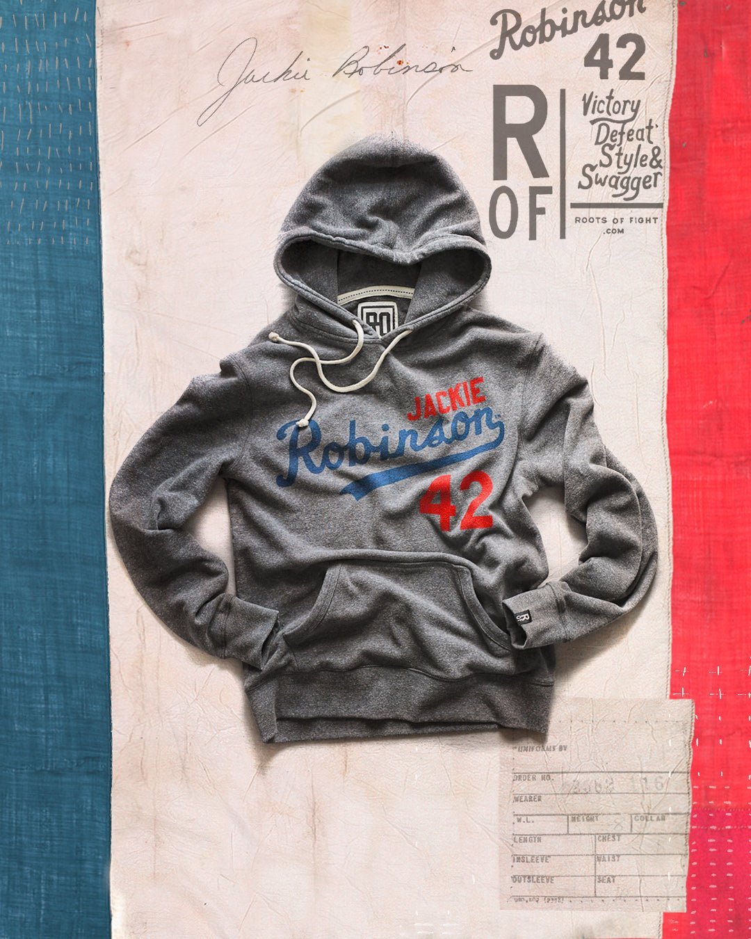 Jackie Robinson #42 Classic Grey PO Hoody - Roots of Fight Canada