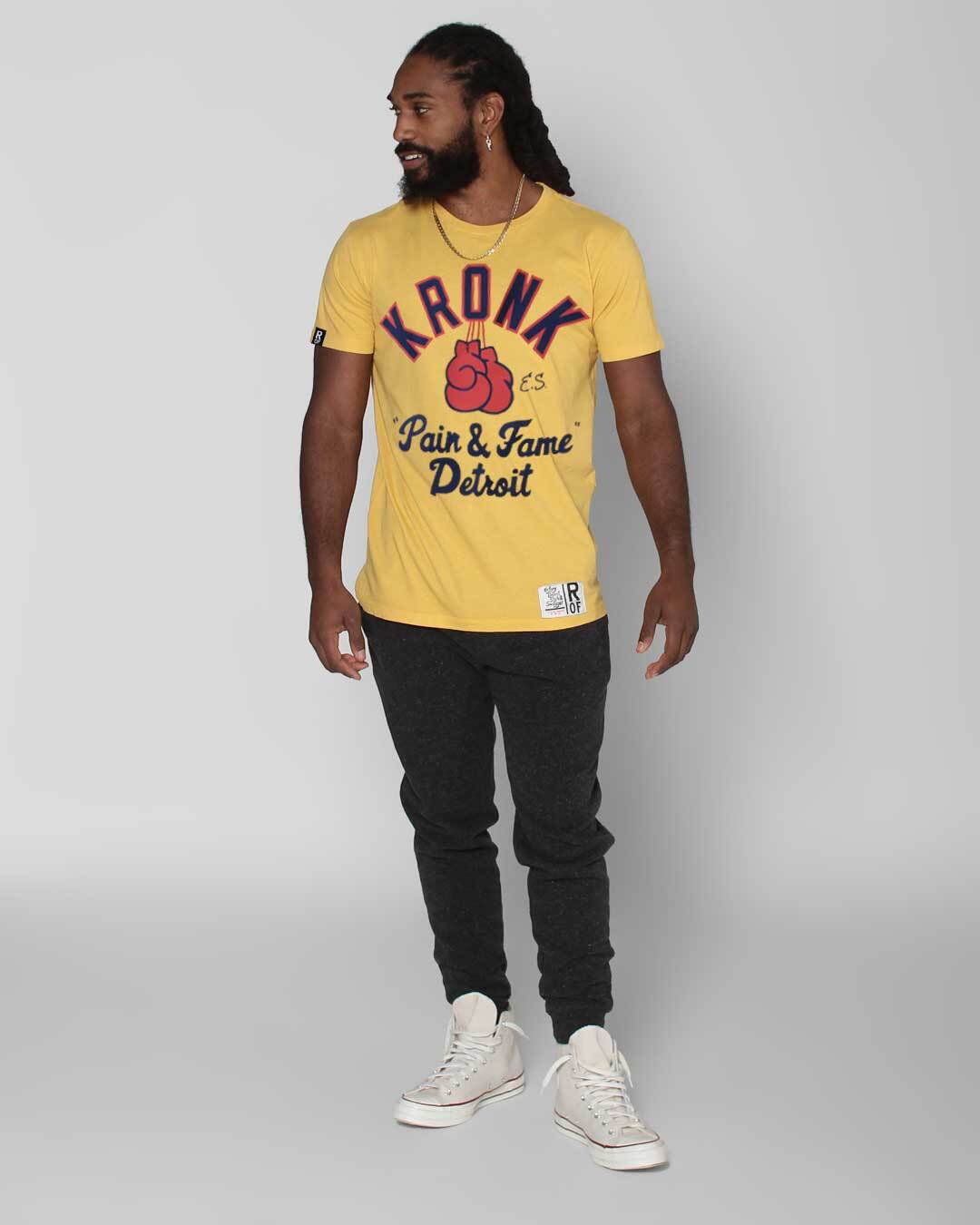 tommelfinger pause kone Kronk 'Pain & Fame' Yellow Tee - Roots of Fight