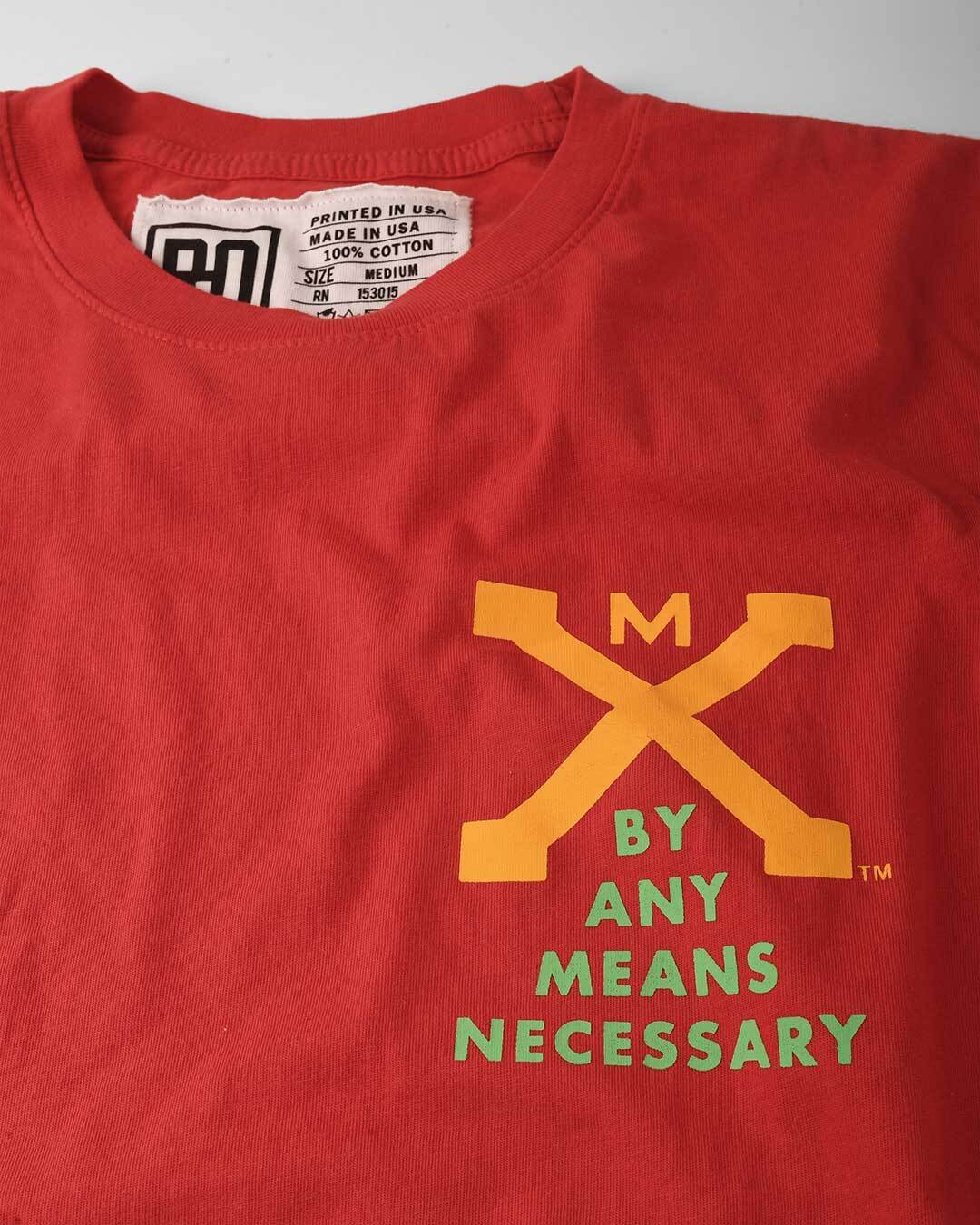 Malcolm X &#39;By Any Means Necessary&#39; Red Tee - Roots of Fight