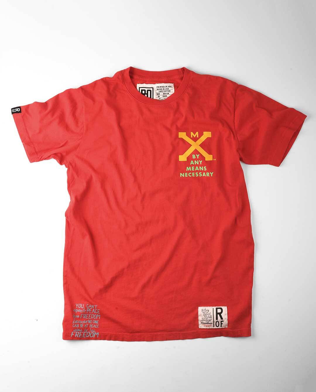 Malcolm X &#39;By Any Means Necessary&#39; Red Tee - Roots of Fight