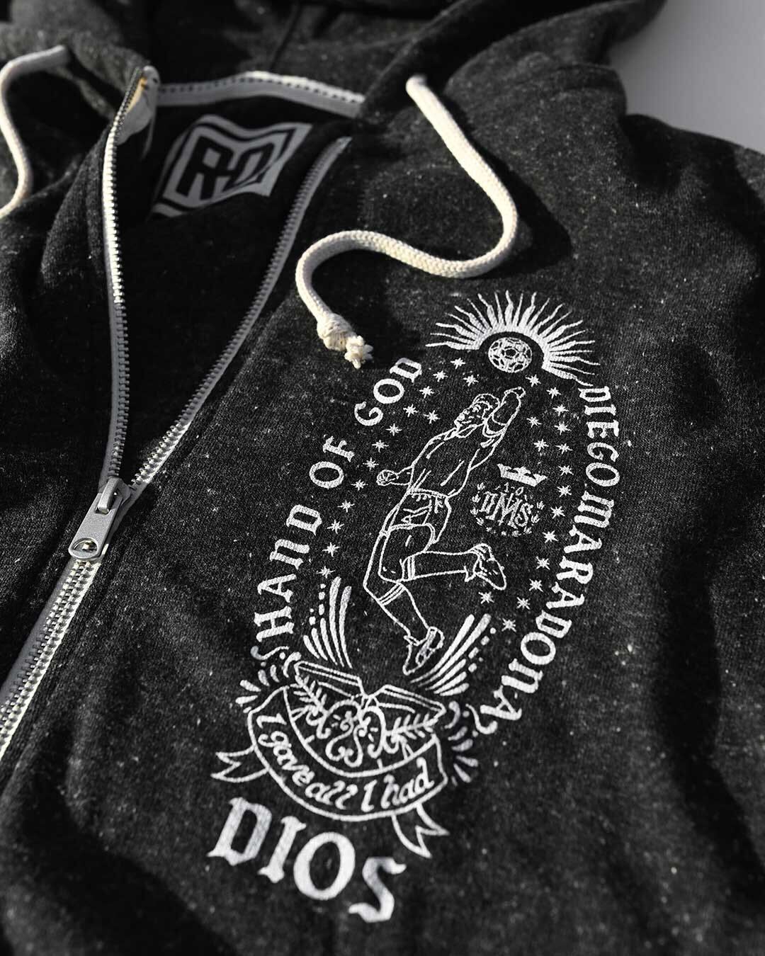 Maradona Hand of God Black FZ Hoody - Roots of Fight Canada