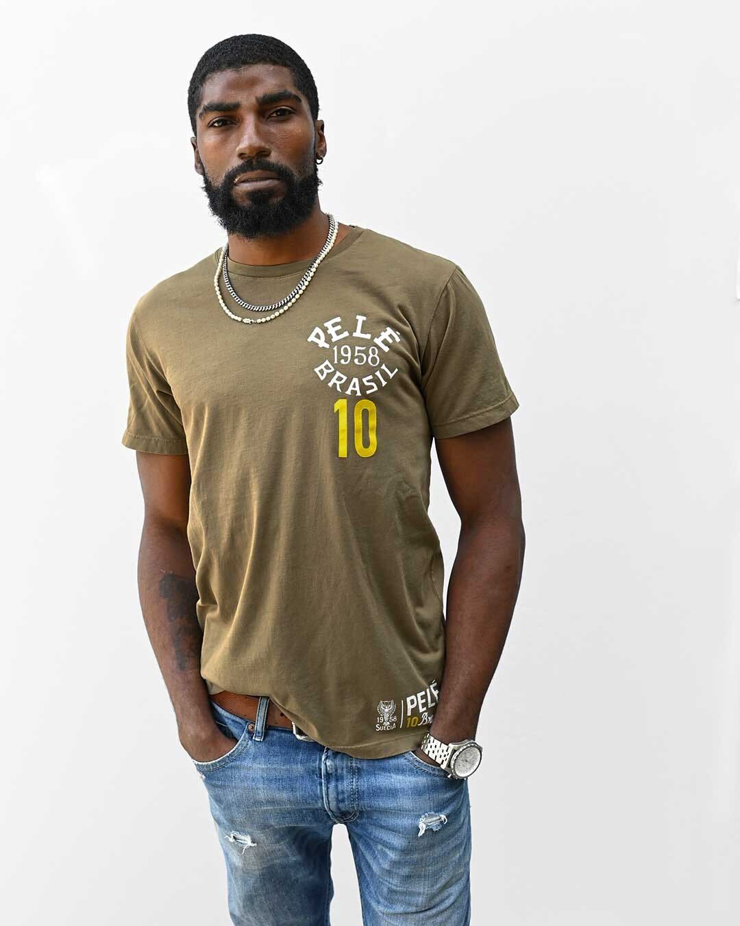 Pelé 1958 Brasil Olive Tee - Roots of Fight