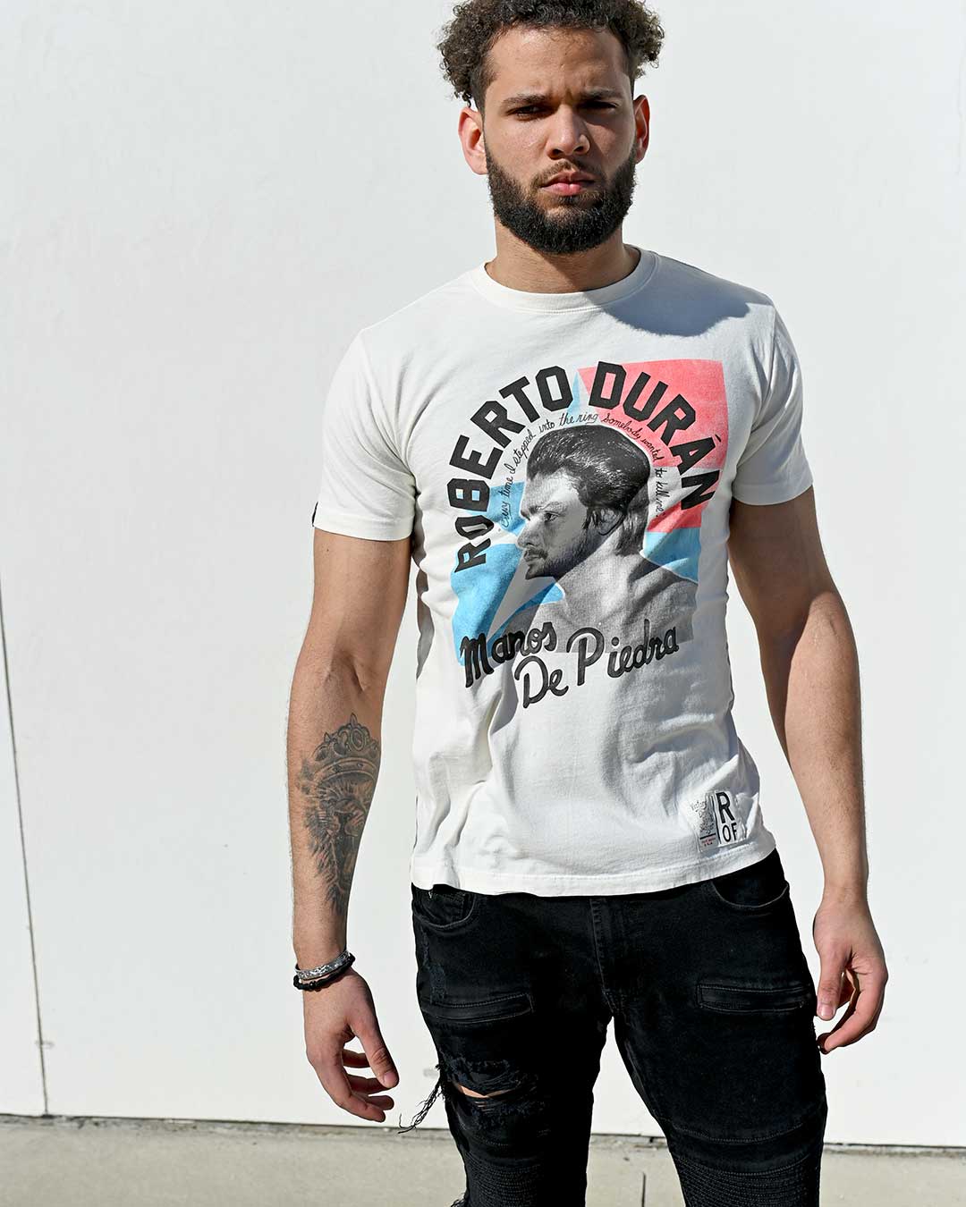 Roberto Duran Photo Vintage White Tee - Roots of Fight Canada