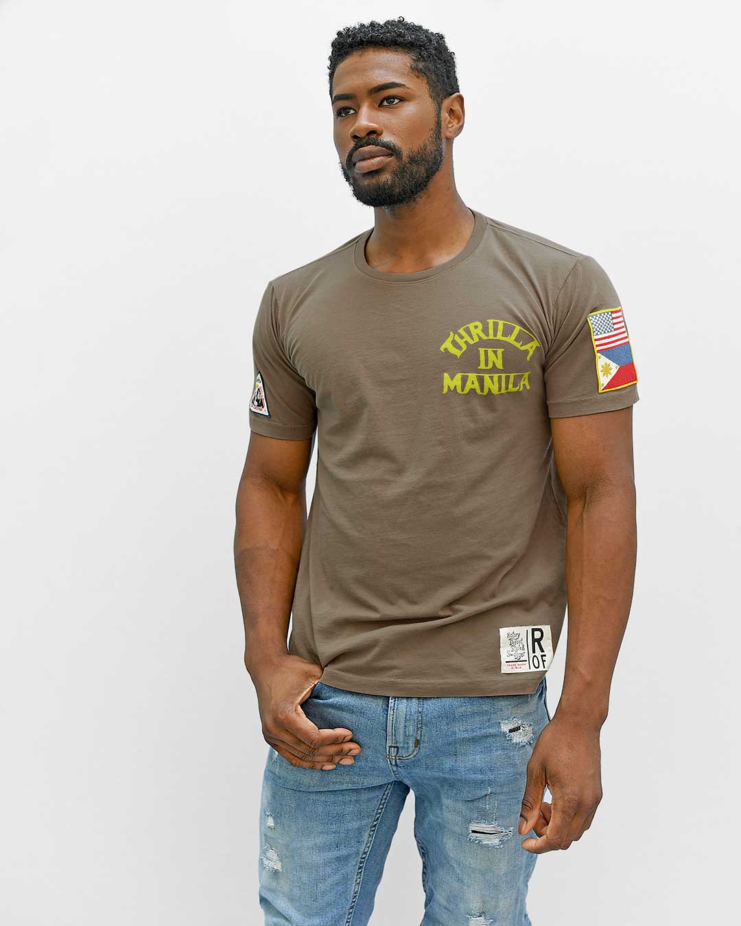 Thrilla In Manila Vintage Olive Tee - Roots of Fight Canada