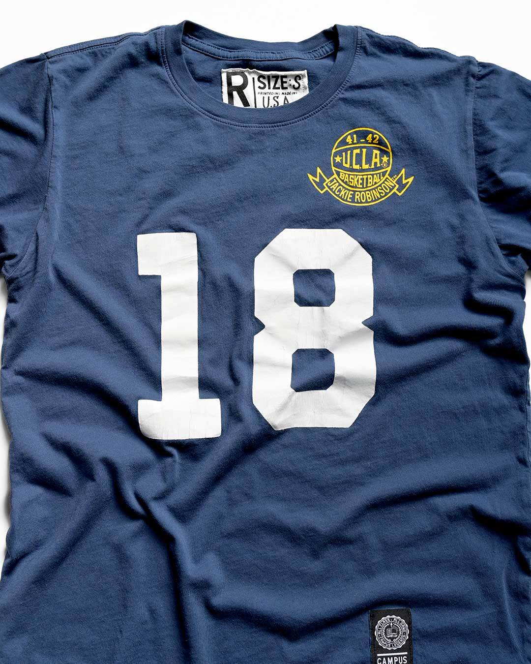 UCLA - Jackie Robinson Basketball #18 Navy Tee - Roots of Fight