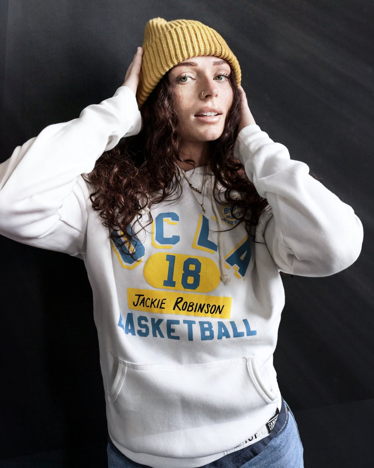 UCLA - Jackie Robinson Basketball Ivory PO Hoody - Roots of Fight