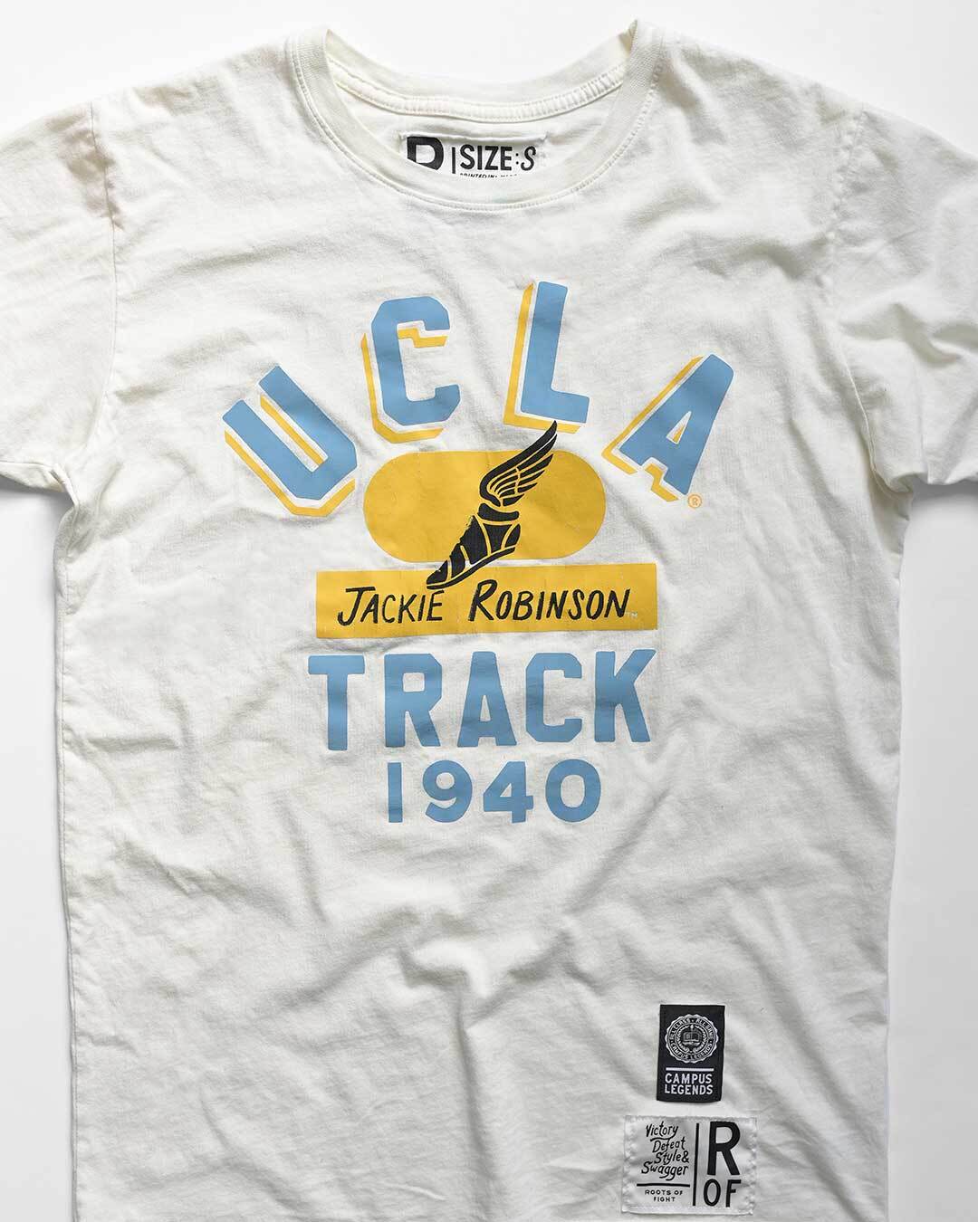 UCLA - Jackie Robinson Track White Tee - Roots of Fight